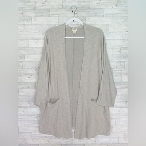 Donni Open Front Knit Cardigan Drape Top One Size Fits All Gray Striped Flowing